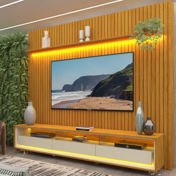 Painel Ripado Com Rack Para Tv Até 75 Polegadas Led 3 If