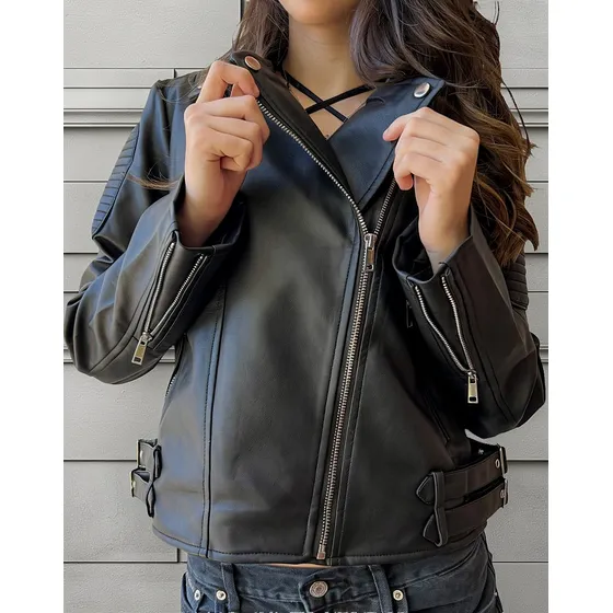 Campera Importada Simil Cuero Entallada Mujer