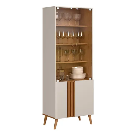 Cristaleira Capri - 2 Portas De Vidro 3 Prateleiras Colibri Off White Fosco/freijó