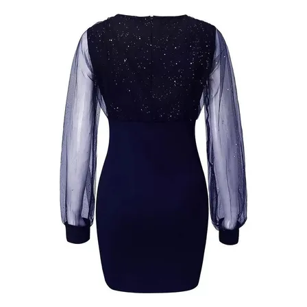 Vestido Ajustado Lentejuelas Con Manga Larga Y Cuello En V