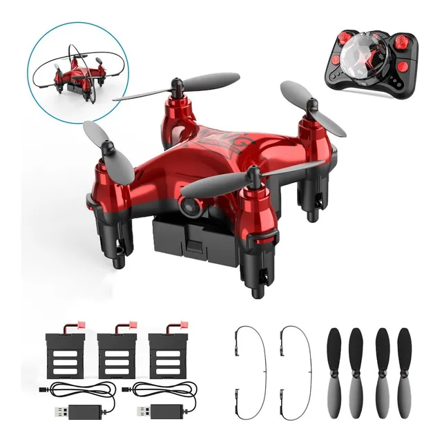 Holyton Mini Rc Drone Ht02 Con 3 Baterías, En Rojo