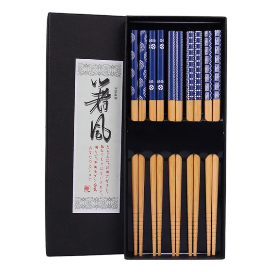 Palillos X 10 Chinos Sushi Japon Decorados Madera Chopstick Color Azul Formas