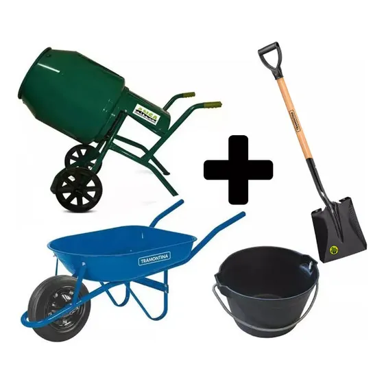 Hormigonera Ansa 1hp 130l + Carretilla + Pala + Balde Kirkor