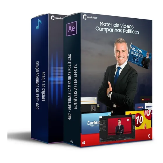 Pack 490 Materiais Vídeos Campanha Política 1. 0 Editável Ae