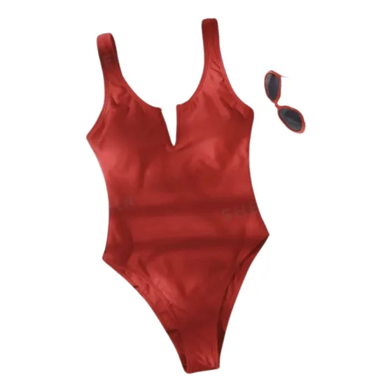 Traje De Baño Enterizo Rojo Con Escote V