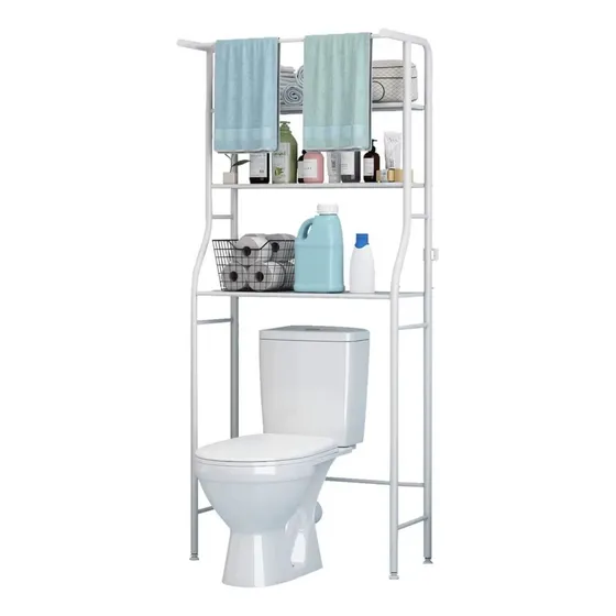 Mueble Organizador Jazak / Sobre Inodoro / Baño / 3 Estantes / Niveles / Colgantes / Toallero / Firme / Rack Toilette / Acero Inoxidable / Resistente /color Blanco /