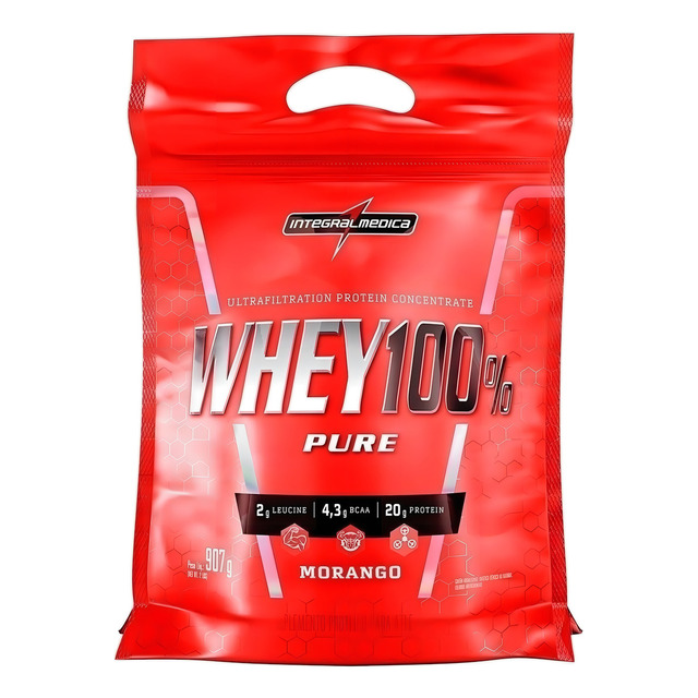 Whey 100% Pure Pouch 900g Morango Integralmédica