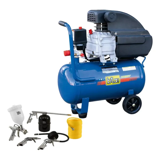 Compresor De Aire 25 Lts 2 Hp Bta + Kit 5 Piezas Neumático