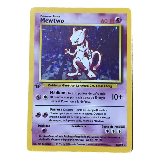 Mewtwo 10/102 Pokemon Tcg Carta Holo Rare Base Set 1st. Ed.