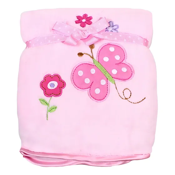 Manta De Felpa Extra Gruesa Para Bebés Y Niñas Spasilk Para Recién Nacidas Con Ribete Satinado, Mariposa Rosa, 30 X 40 Pulgadas