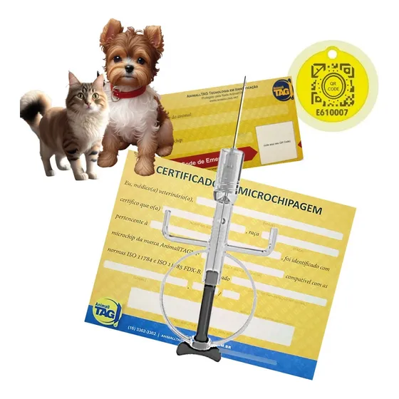 Microchip Pico 1.25x7mm + Medalha Qr Code - Mini Cães/gatos