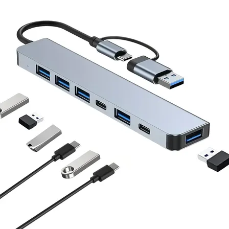 Hub Adaptador Usb-c E Planeta Tech Usb 3.0 Multiportas 7 Em 2 Expansível Cinza
