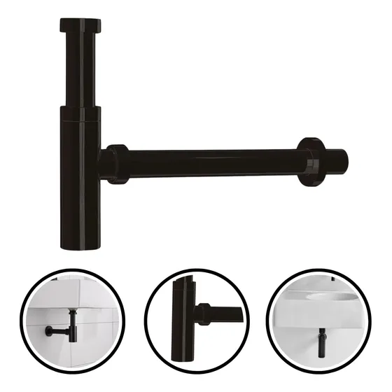 Cespol Castel Negro Mate Recto Para Lavabo Azume