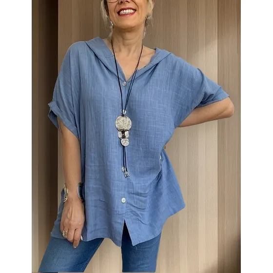 Camisa Lino Y Viscosa Sobrecamisa Con Capucha 