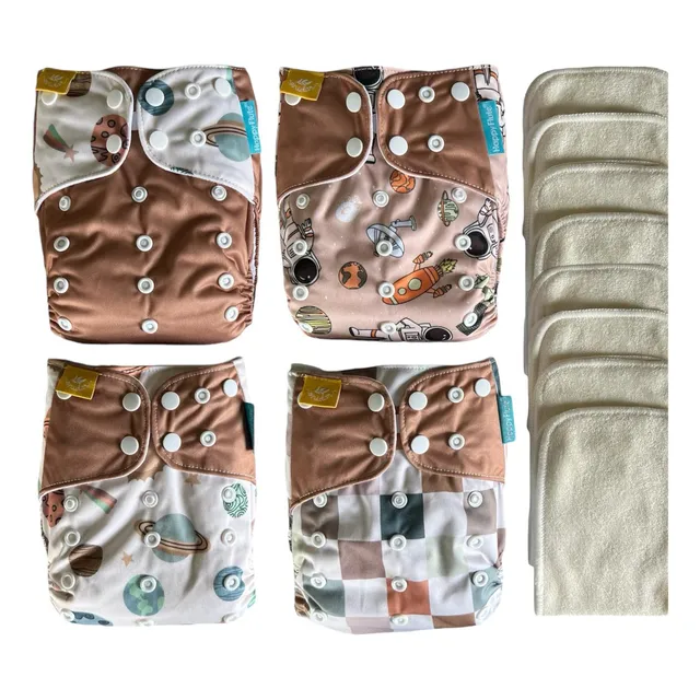 Pack 4 Pañales De Tela Happy Flute + 8 Abs. Bambú 4 Capas