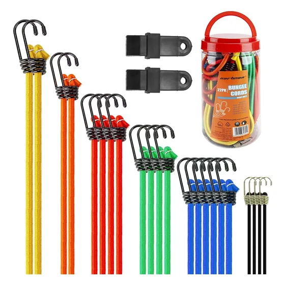Juego Cuerdas Para Lonas Ganchos Campamento Elástica Bungee