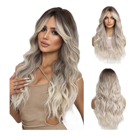 Peluca Sintética Rubia Balayage Ondulad Natural Resist Calor