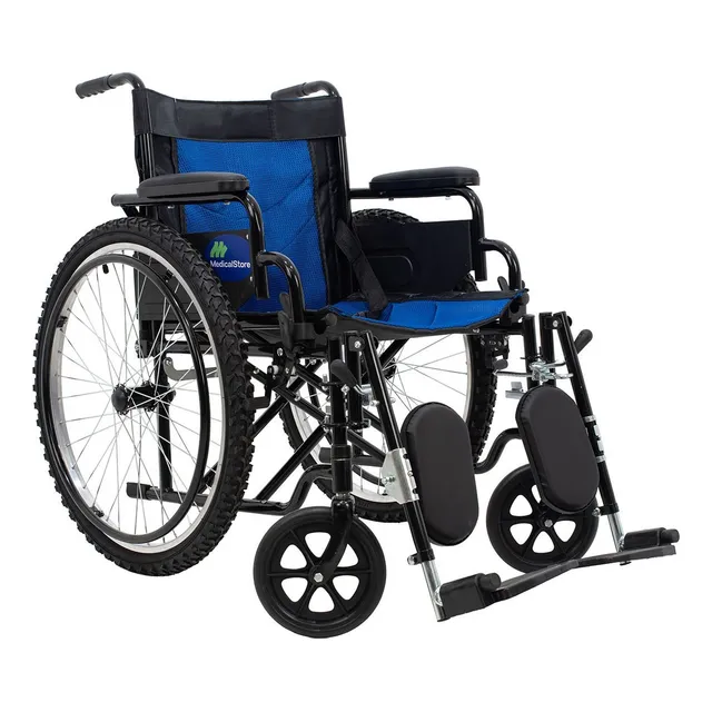 Silla Plegable De Ruedas Neumática Con Descansapiés Color Azul