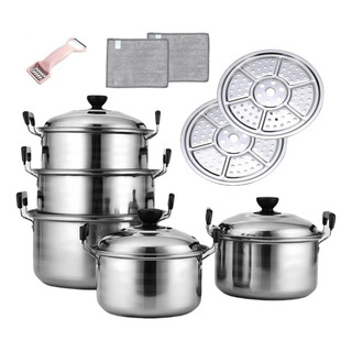 Set 5 Ollas Vaporera Acero Inoxidable Con Tapa Y Discos Set 5 Ollas Vaporera Acero Inoxidable Con Tapa Y Discos