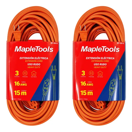 Kit De 2 Extensiones Electrica Uso Rudo De 15m Maple Tools