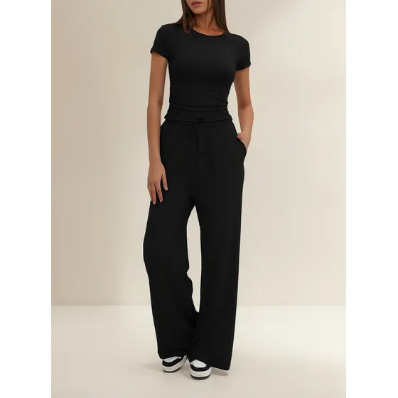 Conjunto 2 Piezas Mujer Top Y Pantalón Ancho Traje Casual