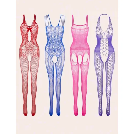 Medias (4 Pzas) Malla Completa Lencería Erótica Braga Sexy