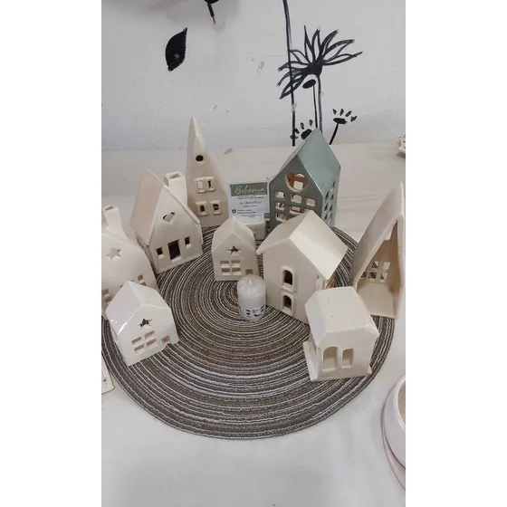 Casitas Para Vela Cerámica Hecho A Mano X Menor Y Mayor