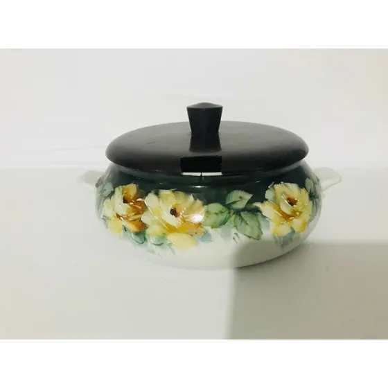 Farinheira Em Porcelana Schmidt Com Tampa De Madeira Antiga