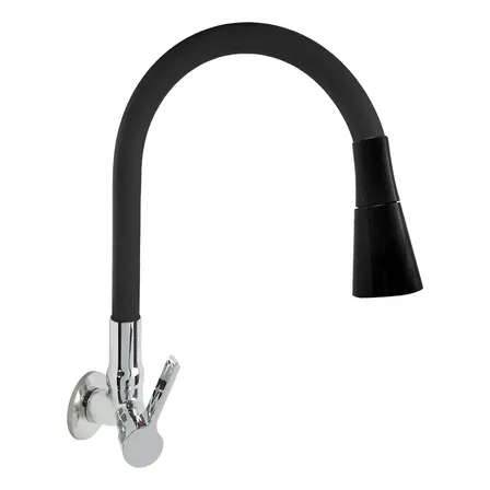 Torneira De Cozinha Gourmet Parede Flexível Preta 2 Jatos Preto Fosco