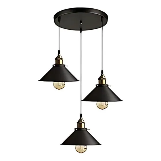 Lampara Colgante Vintage Negra 3 Focos Tipo Campana Dispar