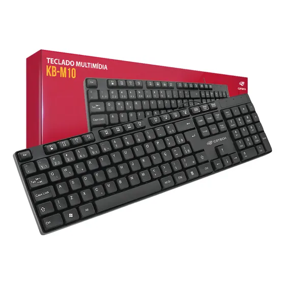 Teclado Abnt2 Multmídia Preto KB-M10BK C3tech Com Fio Usb Ergônomico