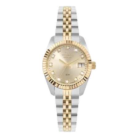 Relógio Technos Feminino Mini Riviera Bicolor Dourado E Prata Com Aço Prata E Dourado