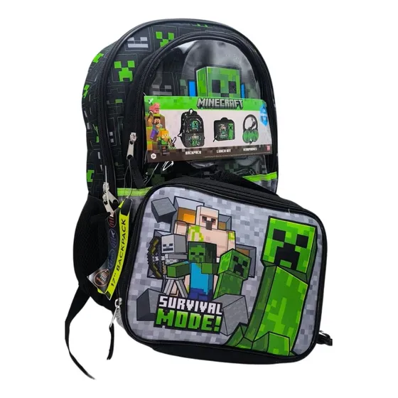 Set Morral Escolar Minecraft 3 Piezas