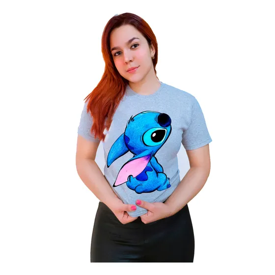 Polera Dama Estampada Algodón Diseño Stitch Sentado 202