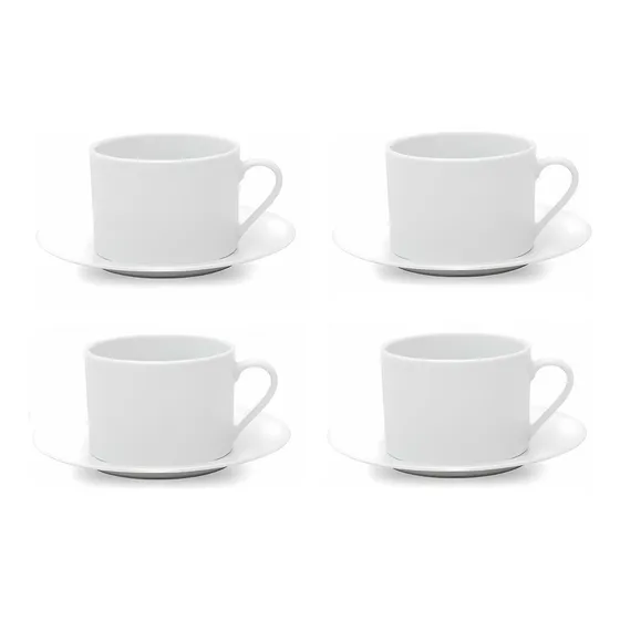 Taza De Té C/ Plato 220ml Blanco Porcelana Selecta X 4 Unid