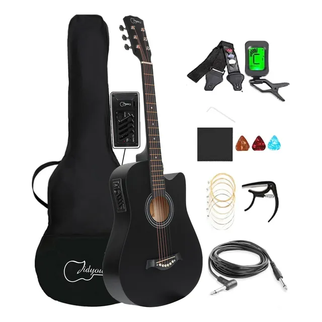 Guitarra Electroacústica Jidyous 6 JGIN38CBL para diestros color negra tilo