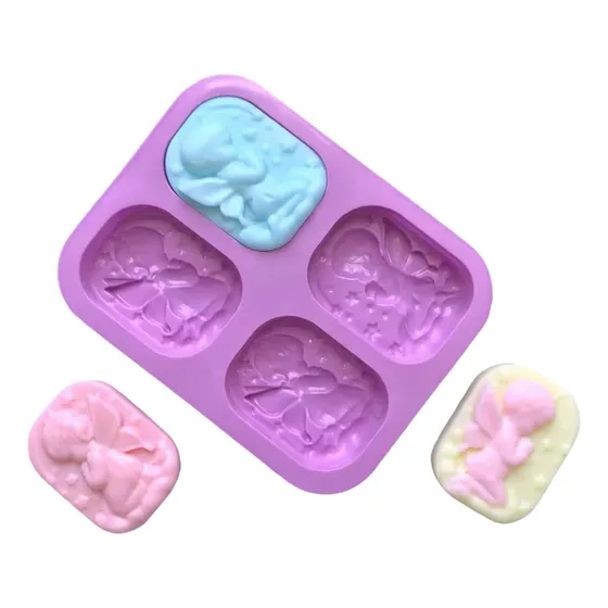Molde Forma Silicone Sabonete Biscuit - Anjinhos 4 Cav Sabão Cor Violeta-escuro