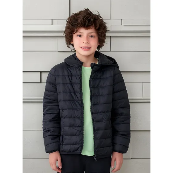 Campera Puffer Unisex Infantil Hering Con Capucha Y Bolsillo