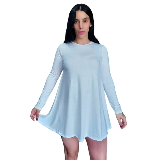 Vestido Corto Amplio De Mujer Manga Larga Modal Con Lycra Mc