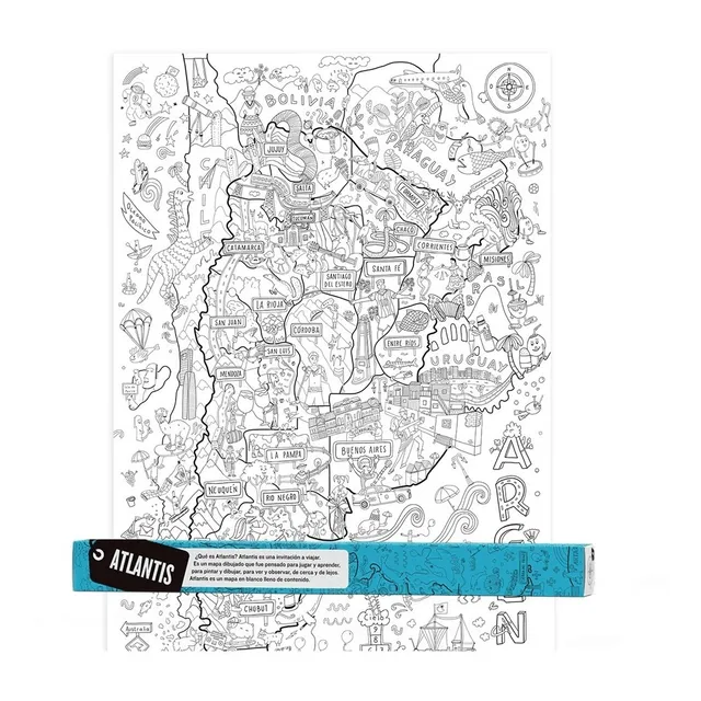 Mapa Atlantis Lamina Pintar Colorear Argentina Familiar