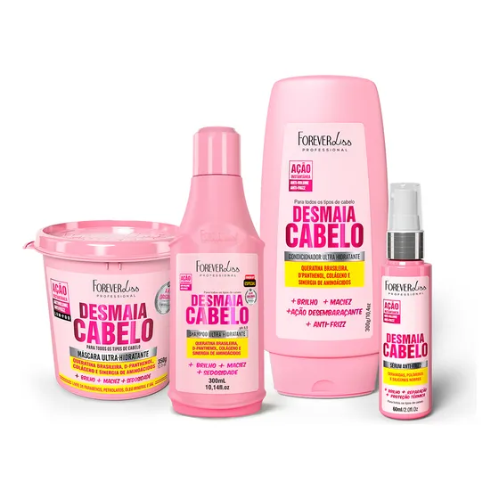 Kit Desmaia Cabelo Shampoo Condicionador Sérum E Máscara 350