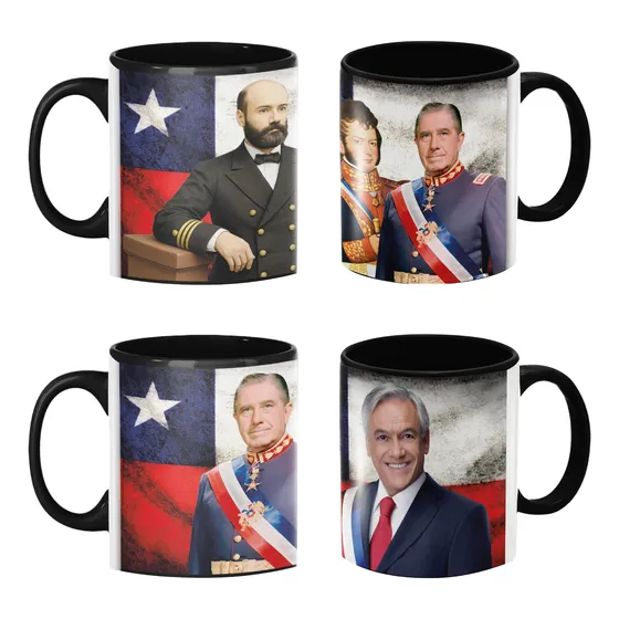 Juego 4 Tazas Tazones Personajes Históricos De Chile Negro