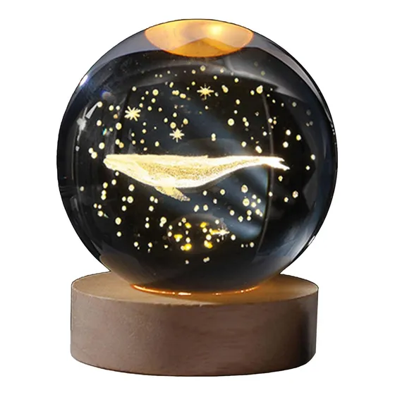Lampara De Noche Bola 8cm De Cristal Led Diseños 3d Ballena