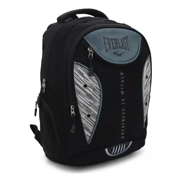 Mochila Everlast Deportiva Acolchada Urbana Escolar Color Gris Diseño De La Tela Liso