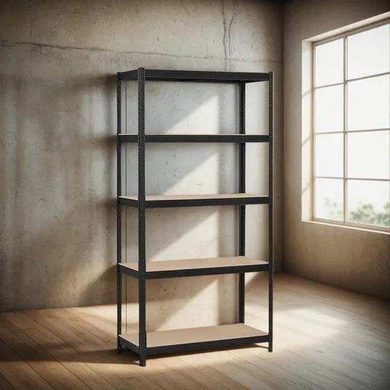 Estantería Metálica Negro Estantes De Mdf 90x40x180 - Unilux