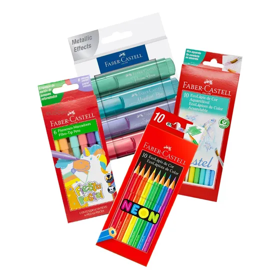 Combo Faber Castell Escolar Lapices Resaltadores Metalizados