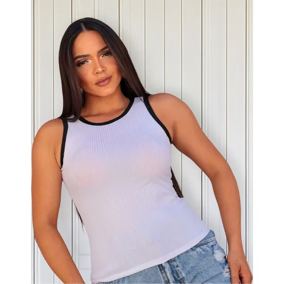 Blusa Regata Canelada Feminina Duas Cores Visco Lycra