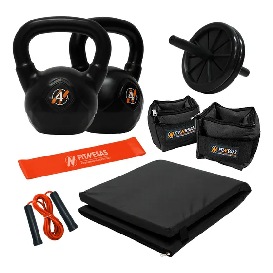 Kit Entrenamiento Colcho Pesas Rueda Banda Soga Tobilleras
