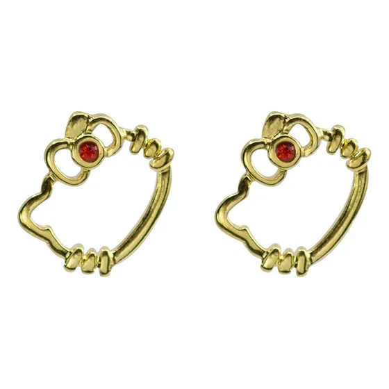 Set Aretes Hello Kitty Silueta Y Mariposa Dorado Brillante