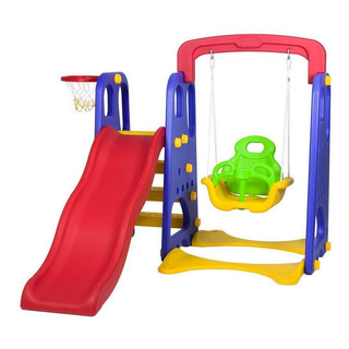 Playground Infantil 3 Em 1 Escorregador, Balanço E Basquete Cor Colorido Playground Infantil 3 Em 1 Escorregador, Balanço E Basquete Cor Colorido